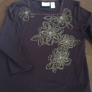 Alfred Dunner Beaded 3/4 Sleeve Top